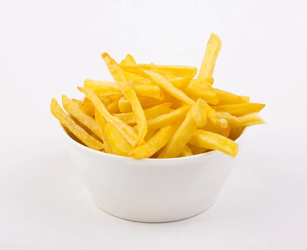 Vista Cerca Las Papas Fritas Sobre Fondo Blanco —  Fotos de Stock