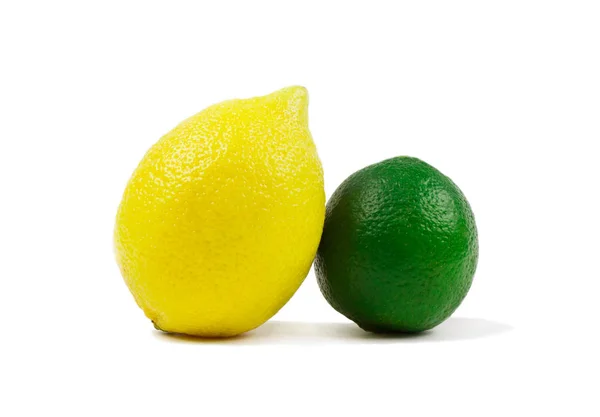 Närbild Bild Färsk Lime Och Citron Frukt Vit Bakgrund — Stockfoto