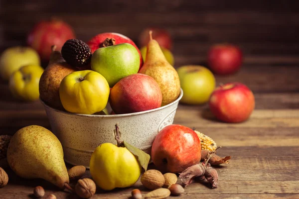 Close View Fresh Fruits Wooden Tabletop — Stock Photo, Image