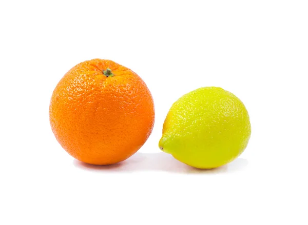 Close Van Verse Sinaasappel Citroen Witte Achtergrond — Stockfoto