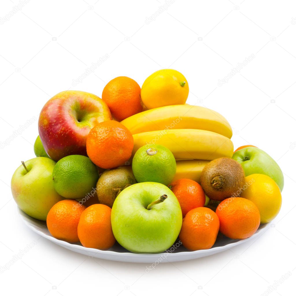 close up view of fresh fruits on white background
