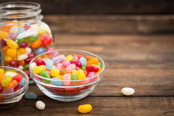 Jelly Beans Glass Bowl Jar — Stock Photo, Image