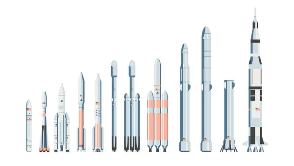 için inşa edilmiş beyaz arka plan üzerinde izole roketlerin vektör illüstrasyon 