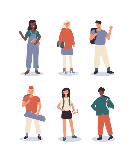 kitap, vektör illüstrasyon ile sınıf arkadaşları karakterleri kümesi