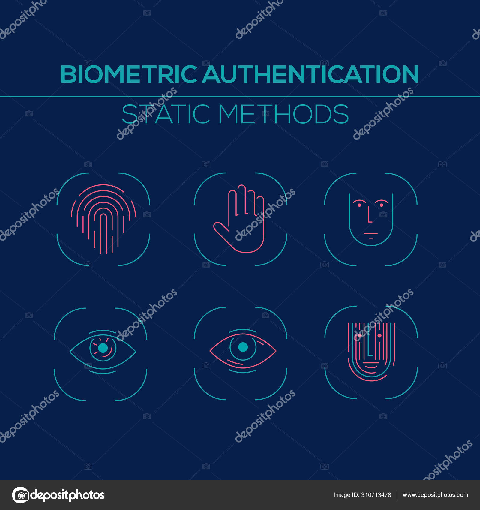 Static Methods Biometric Authentication Collection Flat Vector Outline Icons Dark Stock Vector