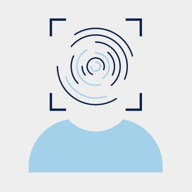 Avatar insan yüz tanıma sistemi kullanarak. Biyometrik kimlik doğrulama sistemi kavramını kullanarak. Düz vektör çizimi