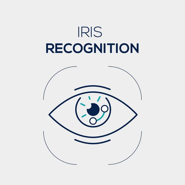 Iris tanıma. Düz vektör doğrusal simgesi. Mavi ve koyu mavi renkler 