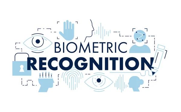 Biyometrik tanıma elemanları ortadaki sözcük ile desen. Düz stilde doğrusal anahat stil kompozisyonu. Vektör çizimi