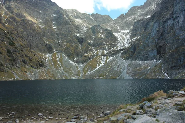 Lago Negro Abaixo Monte Rysy 583 Acima Nível Mar Perto — Fotografia de Stock