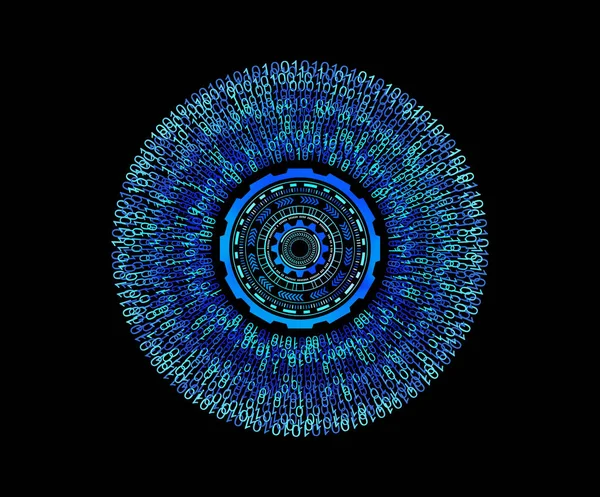 電子の青い目と技術コンセプト の図の黒の中の Hud サイバー セキュリティ — ストック写真