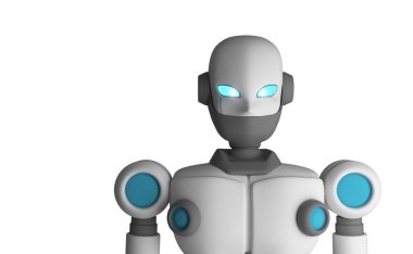 Beyaz, yapay zeka fütüristik teknoloji kavramı, 3d illüstrasyon izole robot portresi
