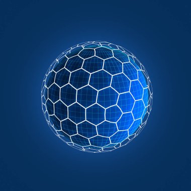 Ağ bağlantısı satırla teknoloji kavramı, 3d soyut illüstrasyon küre şekli