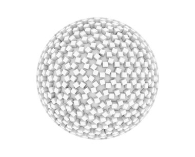 Beyaz küre şekli küpler için beyaz izole teknoloji kavramı ile 3d soyut illüstrasyon