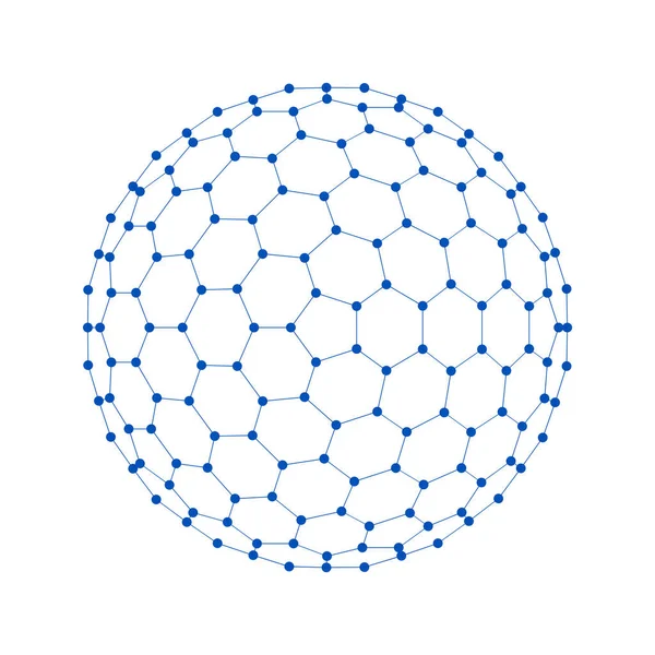 Blue sphere. Network connections with points and lines on white background in technology concept. 3d illustration