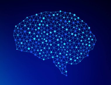 Yapay zeka teknoloji kavramı, 3d çizim için şeklinde mavi arka plan üzerinde insan beyni