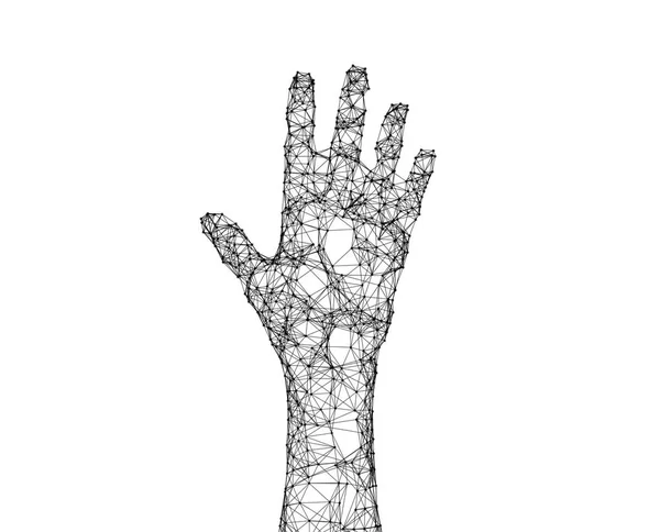 Mano Umana Isolata Sfondo Bianco Con Linee Connessione Puntini Nel — Foto Stock