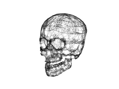 Cadılar Bayramı kavram beyaz arka plan üzerinde izole ağ bağlantı siyah çizgileri ile kafatası. 3D çizim.