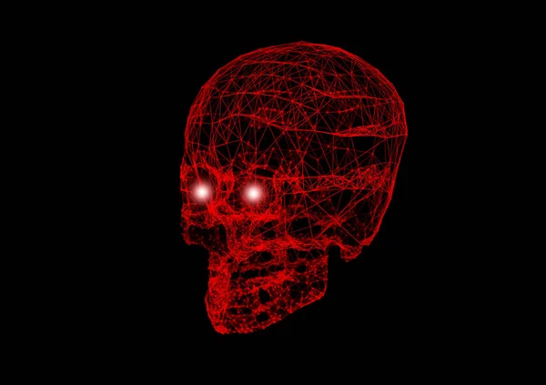 Cráneo Con Conexión Red Líneas Rojas Sobre Fondo Negro Concepto — Foto de Stock
