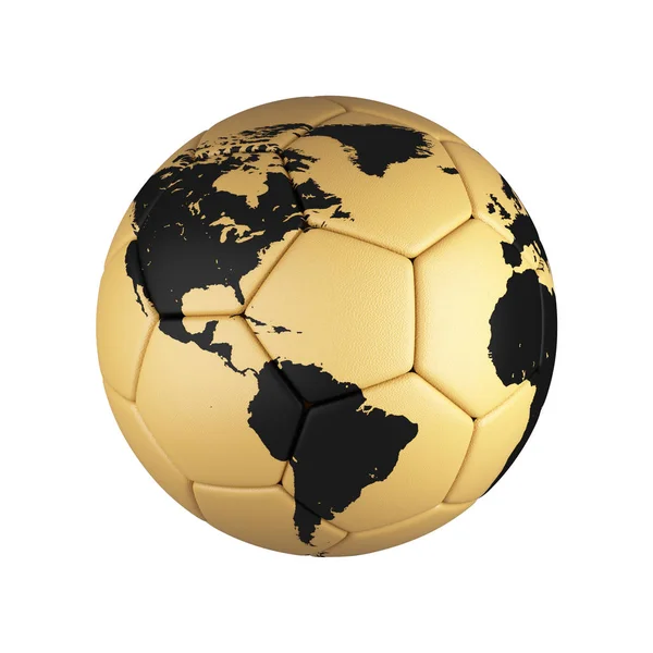 Fußball Mit Weltkarte Auf Weißem Hintergrund Trophäen Weltmeisterschaft Illustration — Stockfoto