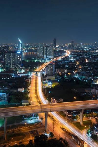 Straßen Und Autobahnen Die Stadt Bangkok Bei Nacht Verkehrskonzept Thailand — Stockfoto