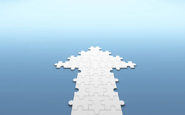 Puzzle Form Eines Pfeils Auf Blauem Hintergrund Geschäftskonzept Illustration — Stockfoto