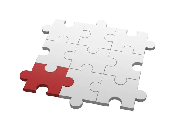 Quebra Cabeça Vermelho Entre Puzzles Brancos Conceito Diferente Textura Padrão — Fotografia de Stock