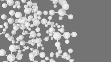 Molekülleri veya atom gri arka plan üzerinde izole. Bilim ve tıp kavramı, 3d illüstrasyon Soyut yapı.