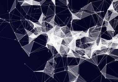 Dijital veri ve mavi ağ bağlantı üçgen hatları için siyah arka plan, 3d soyut illüstrasyon teknoloji kavramı