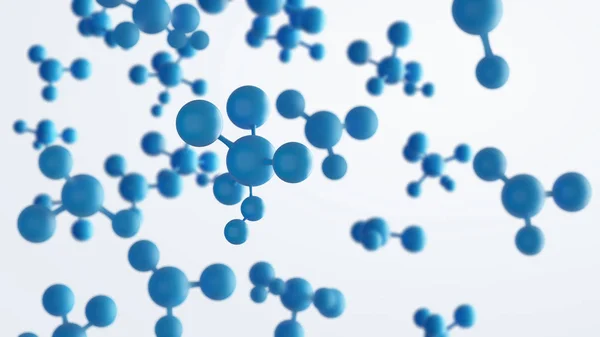 Moléculas Átomo Azul Isolado Sobre Fundo Branco Estrutura Abstrata Ciência — Fotografia de Stock
