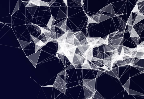 Dijital veri ve mavi ağ bağlantı üçgen hatları için siyah arka plan, 3d soyut illüstrasyon teknoloji kavramı