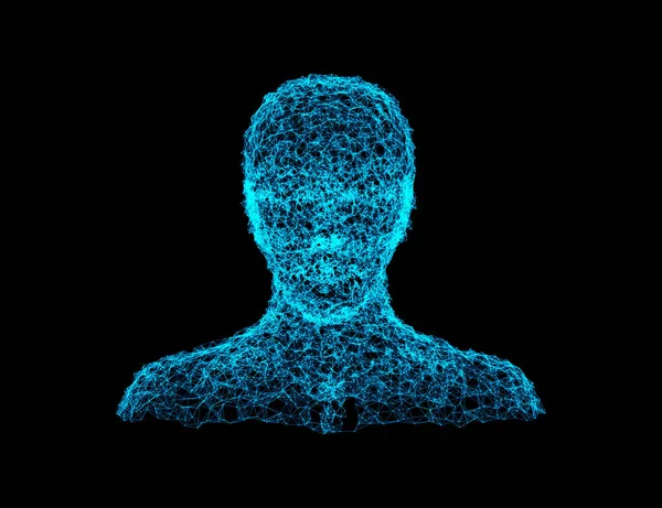 カオスのライン形状技術コンセプト 人工知能に青色の背景に人間の顔 イラストレーション — ストック写真
