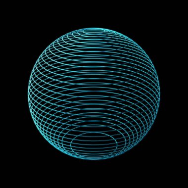 Siyah arka plan üzerinde 3d soyut şekil illüstrasyon izole teknoloji kavramı mavi ağ bağlantısı satırla dijital küre