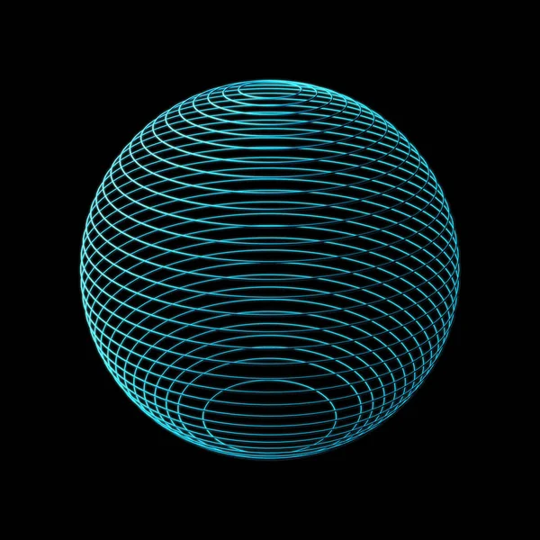 Digital sphere with blue network connection lines in technology concept isolated on black background, 3d abstract shape illustration