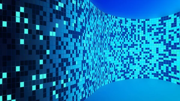 Muster blauer Mosaikfliesen. Virtuelle Cyberspace-Reality-Mauer — Stockfoto