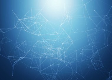 Dijital veri ve mavi ağ bağlantı üçgen hatları için siyah arka plan, 3d soyut illüstrasyon teknoloji kavramı