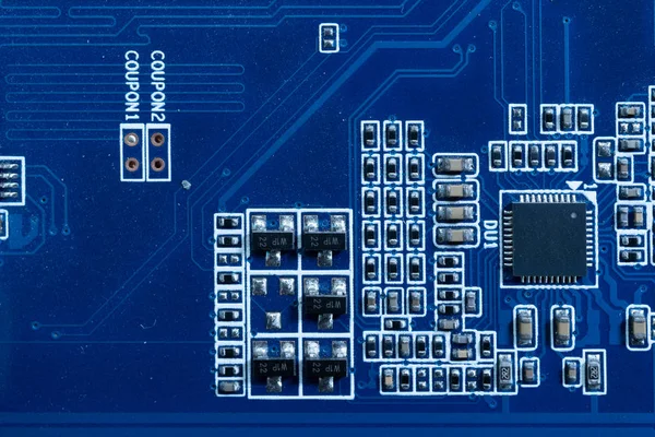 Electronic Circuits Futuristic Technology Concept Motherboard Computer Blue Background Microchip — Stock Photo, Image