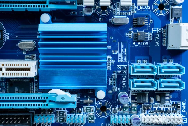 Electronic Circuits Futuristic Technology Concept Motherboard Computer Blue Background Microchip — Stock Photo, Image