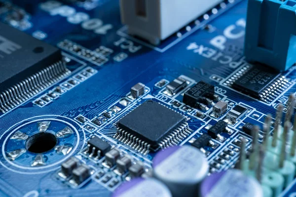 Circuitos Eletrônicos Conceito Tecnologia Futurista Computador Placa Mãe Fundo Azul — Fotografia de Stock