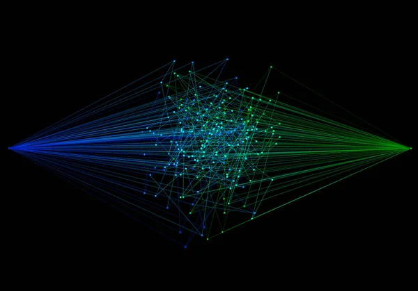 Fili Rete Informatica Digitale Blu Verde Forma Astratta Con Linee — Foto Stock