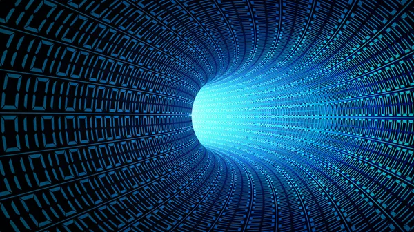 İkili kod numaraları otoyol tüneli teknoloji arka plan için mavi soyut hızı çekimde, digial veri içinde bilgisayar. hızlı ışığa doğru hareket eden. 3D çizim