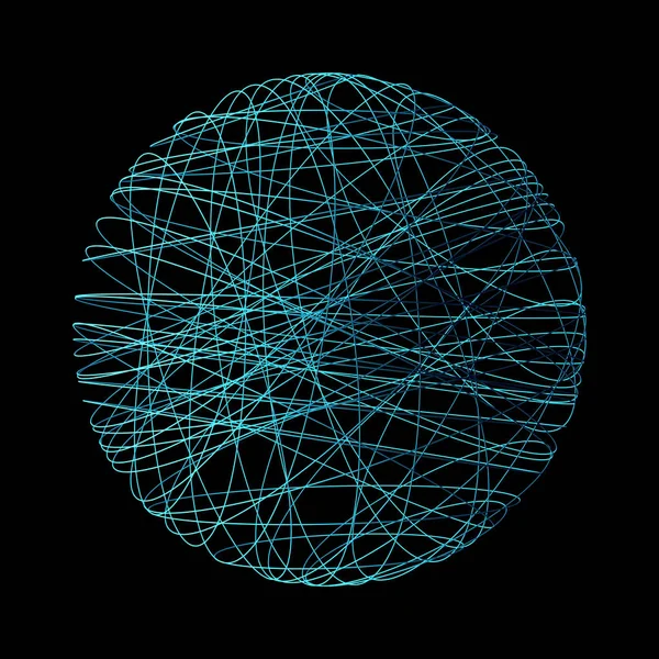 Digital sphere with blue network connection lines in technology concept isolated on black background, 3d abstract shape illustration