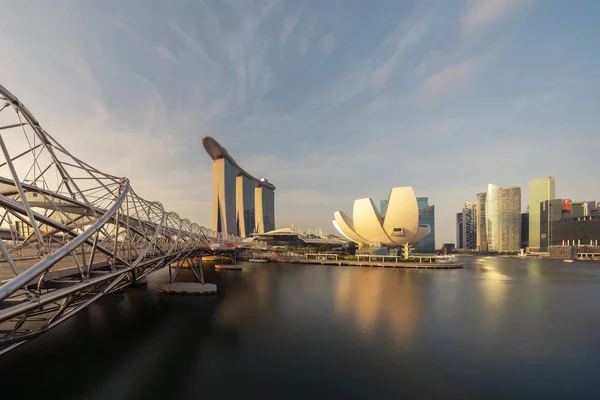 Szingapúr Belvárosában Marina Bay Area Napkeltekor Pénzügyi Negyed Felhőkarcoló Épületek — Stock Fotó