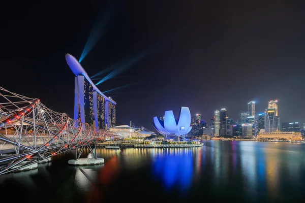 Marina Bay Sands Avec Spectacle Lumière Colorée Pont Hélice Centre — Photo