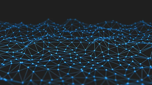 Digitale Data Netwerk Verbinding Driehoek Lijnen Bollen Technologie Concept Zwarte — Stockfoto