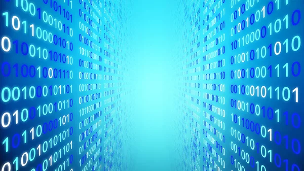 Oder Binäre Daten Auf Dem Computerbildschirm Isoliert Auf Blauem Hintergrund — Stockfoto