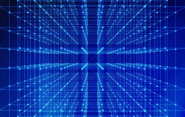 Dijital veri ve ağ bağlantı üçgen hatları ve teknoloji kavramı mavi arka plan, 3d soyut illüstrasyon Tarih alanlarında