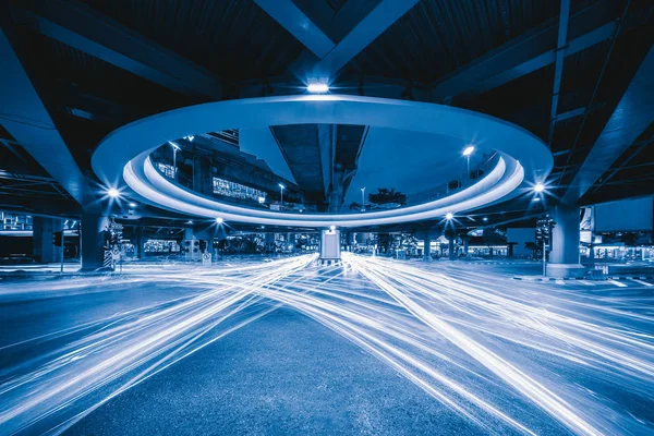 Bangkok Doorsnede Van Tunnel Met Auto Lichten Siam Nachts Technologie — Stockfoto