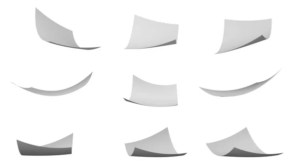 Blåst Papper Isolerad Vit Bakgrund Dokument Som Flyger Luften Illustration — Stockfoto