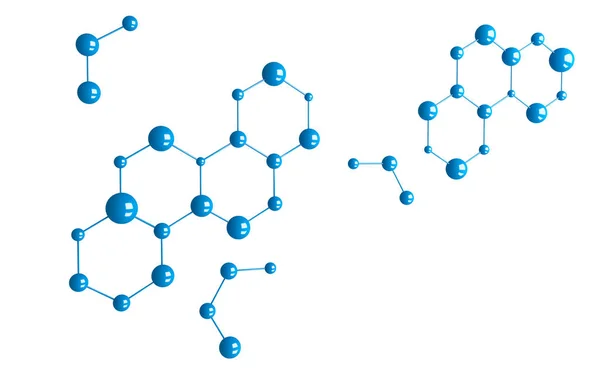 Niebieski cząsteczek lub atom na białym tle. Streszczenie struktura i — Zdjęcie stockowe