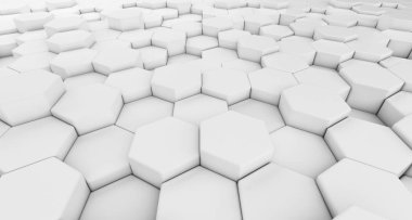 Dijital veri. Mimarlık teknoloji kavramı beyaz arka planda, 3d soyut illüstrasyon yapısını altıgen şeklinde